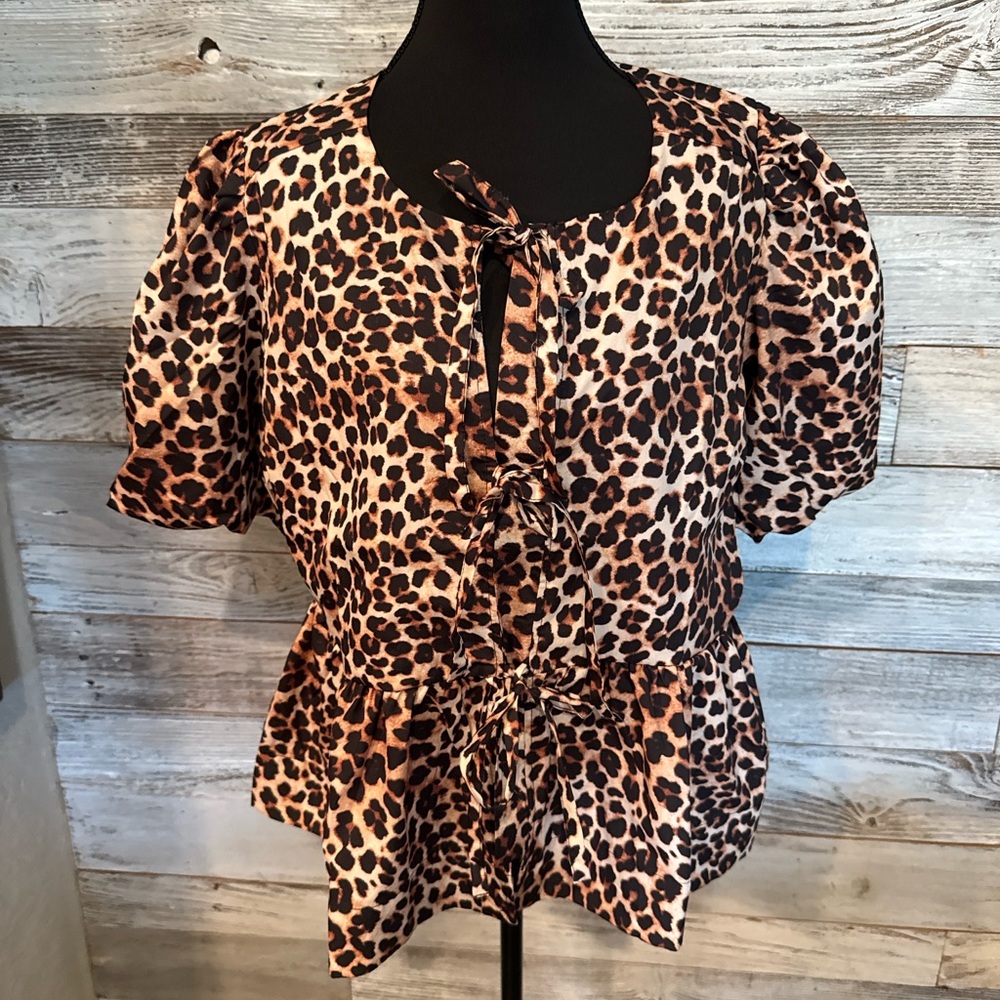 NWT Cato Leopard Print Peplum Blouse - Brown and Black
